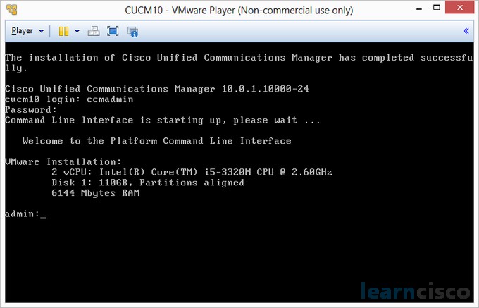 Installing CUCM 10 - CLI login screen